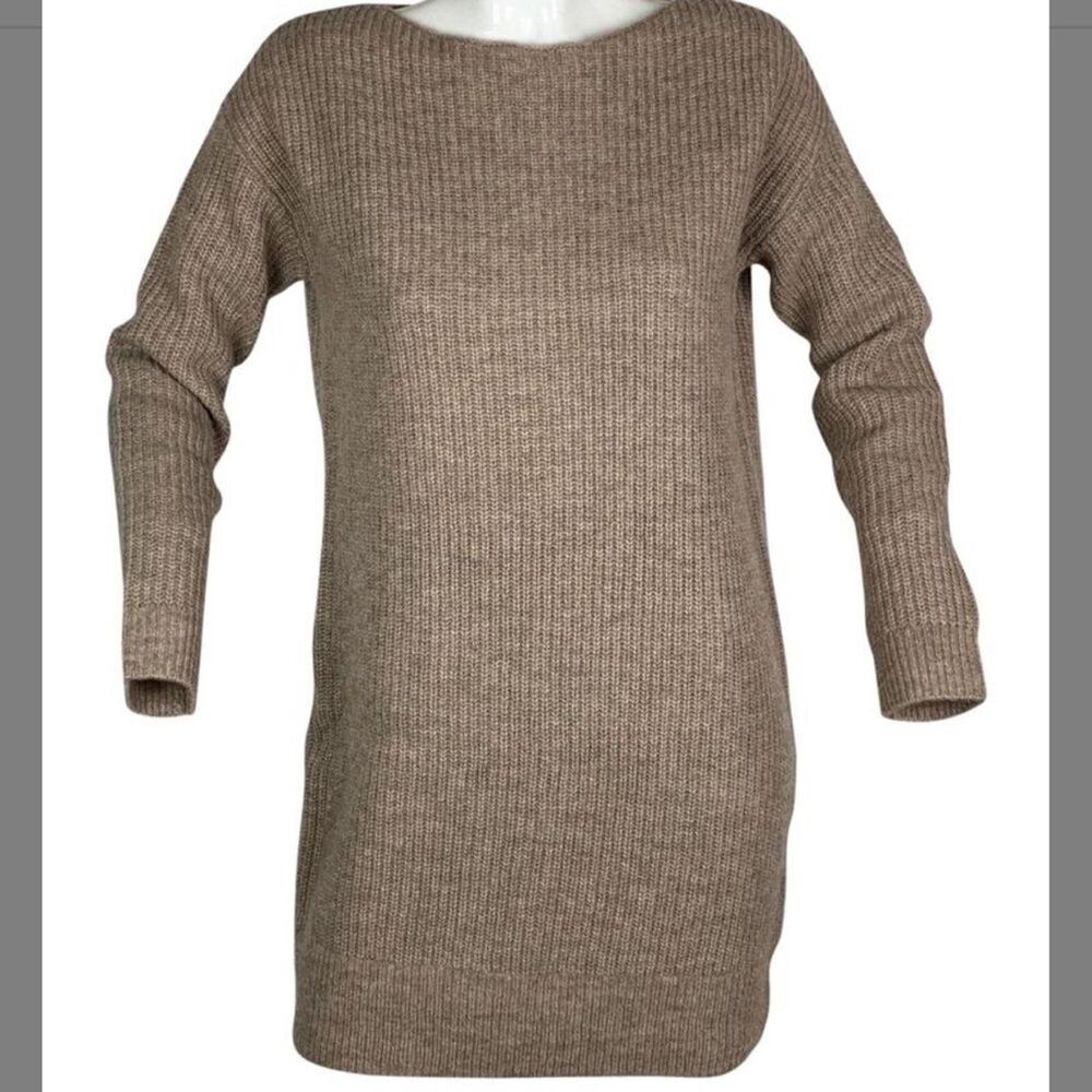 NWT Theory Sabine Ribbed Boat Neck Sweater Dress Medium Taupe Wool Long Sleeve